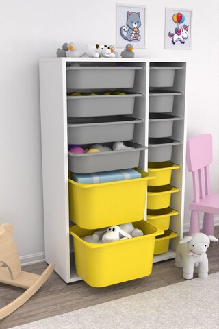Dulap multifunctional, Estella, Rine 2D4K8U, Alb / Gri / Galben