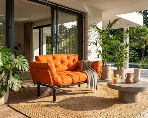 Canapea extensibilă de grădină cu 2 locuri, Atelier del Sofa, 859FTN2909, Portocaliu