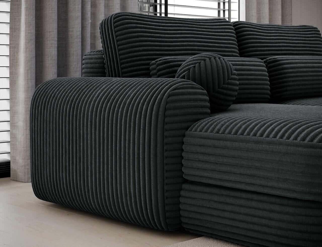 Coltar extensibil stanga 3 locuri ELTAP, Ripeli, 217x175x96 cm, lemn/catifea din poliester, verde inchis — imaginea 9