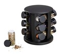 Set 12 recipiente pentru condimente si suport Bruna, Wenko, 18.5x21.5 cm, sticla/metal/polipropilena, negru/transparent