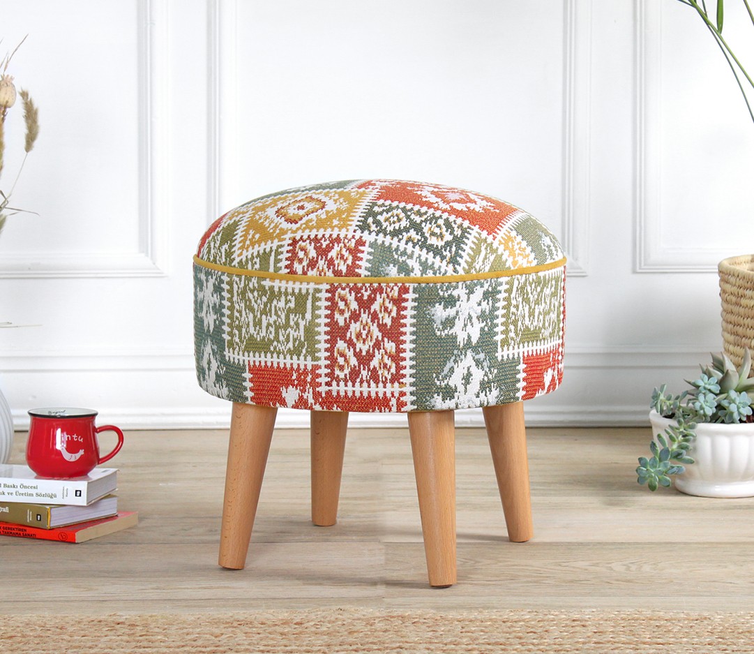 Taburet, Atelier del Sofa, 209FLF1421, 50% bumbac, 50% in, Alb