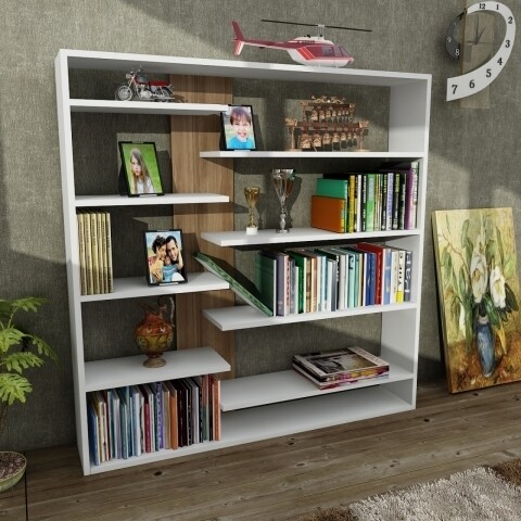 Biblioteca Wooden Art, Handy White Walnut, 125x126x22 cm mezoni.ro