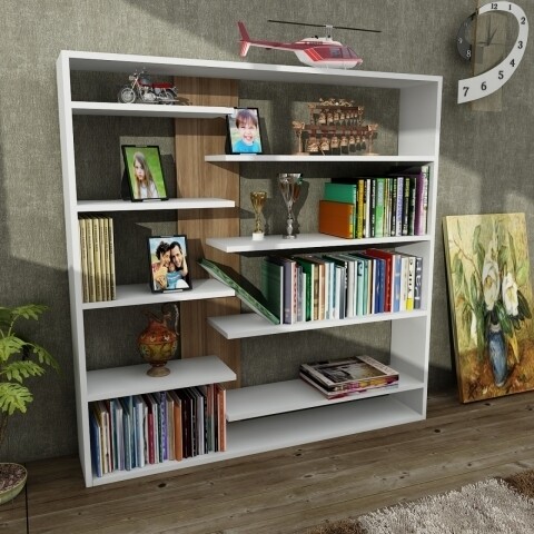 Biblioteca Wooden Art, Handy White Walnut, 125x126x22 Cm