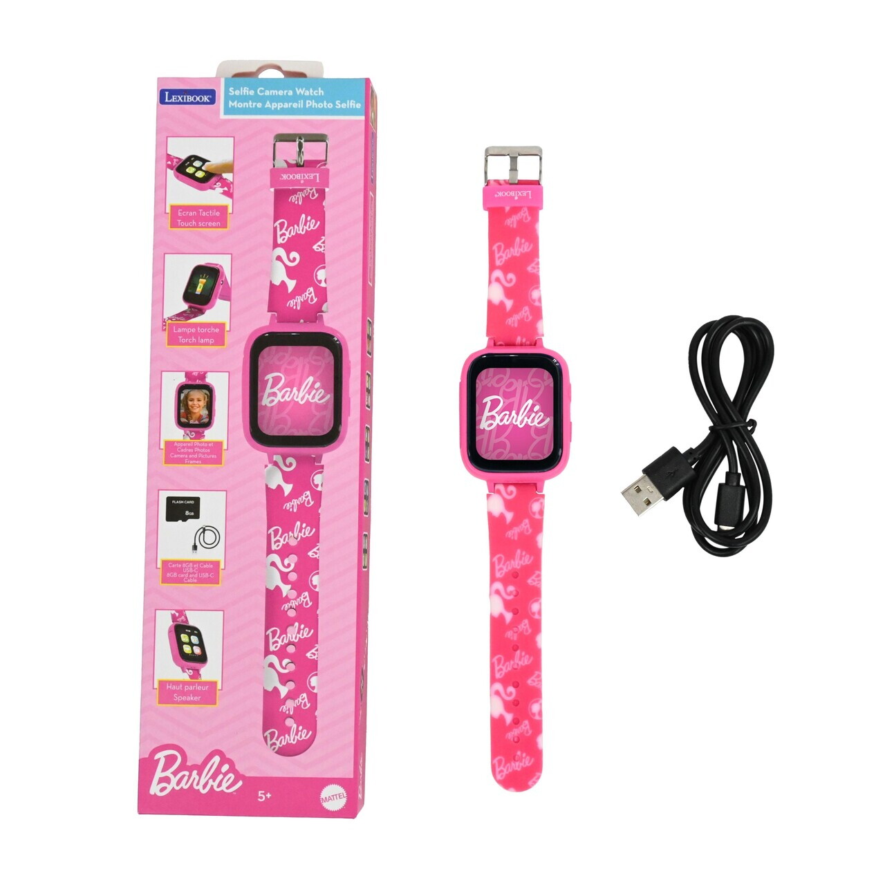 Ceas cu aparat foto si camera video pentru copii Barbie, LEXIBOOK, 25 cm, plastic, roz - imagine 5