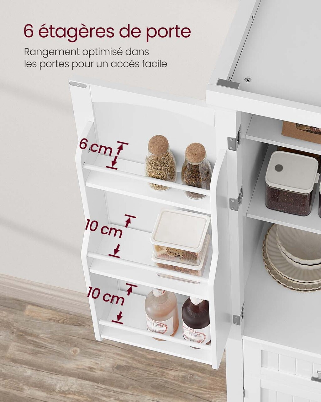 Dulap bucatarie, Vasagle, 2 corpuri, sertar si rafturi reglabile, 76x40x182.1 cm, MDF, alb - imagine 2
