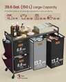 Cos de rufe cu 4 compartimente si roti, Vasagle, 150 L, 98.6x33x80.5 cm, otel/PAL/tesatura Oxford, negru/gri