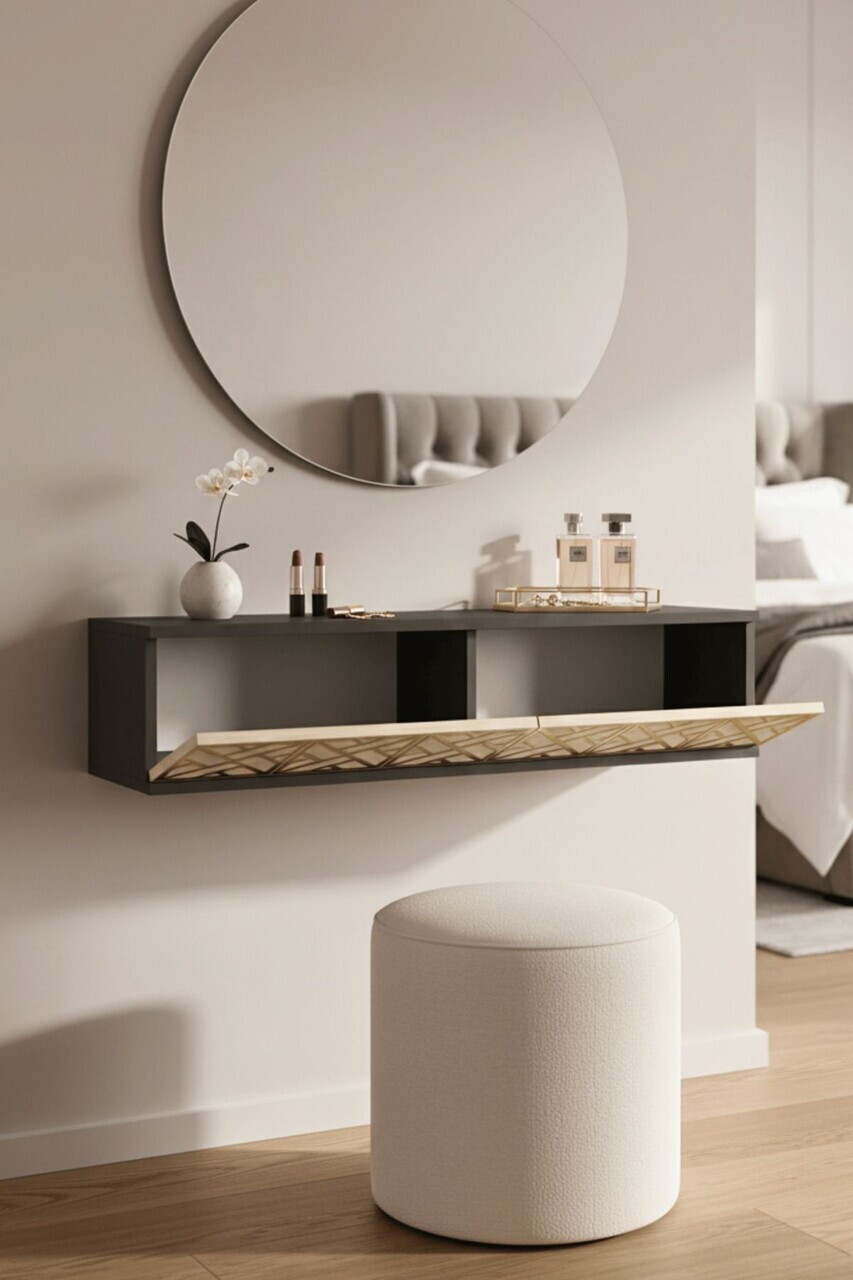 Dulap, Hanah Home, Arex 120, 120x25.5x29.6 cm, Antracit / Travertin / Auriu — imaginea 3
