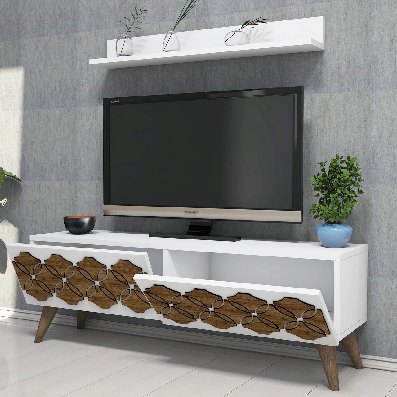 Comoda TV, Hanah Home, Nisan, 90x14x14.6 cm, Alb - view 2