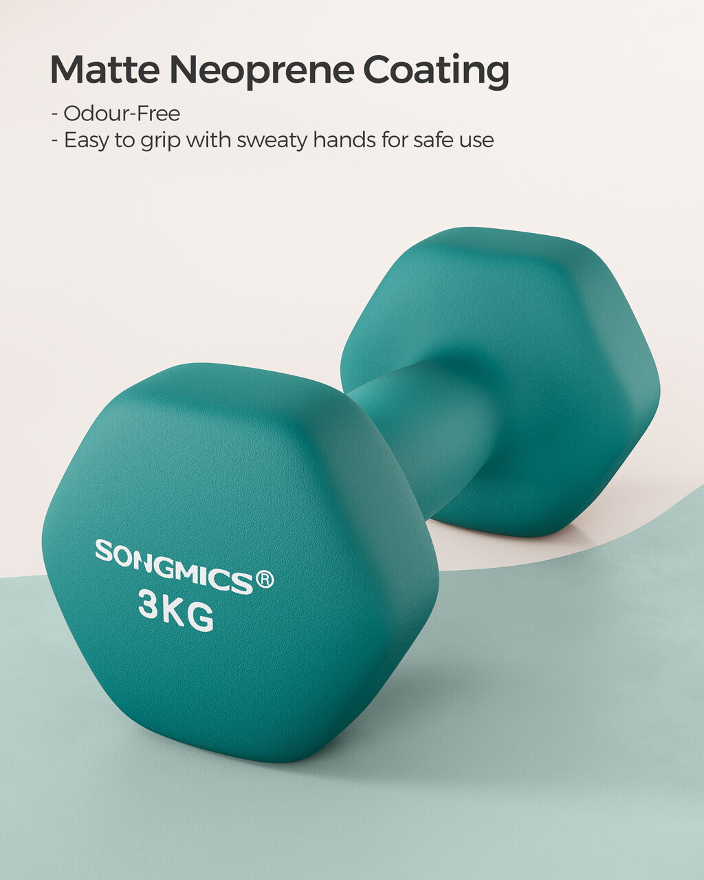Set gantere 2 x 3 kg, Songmics, neopren, teal - imagine 7