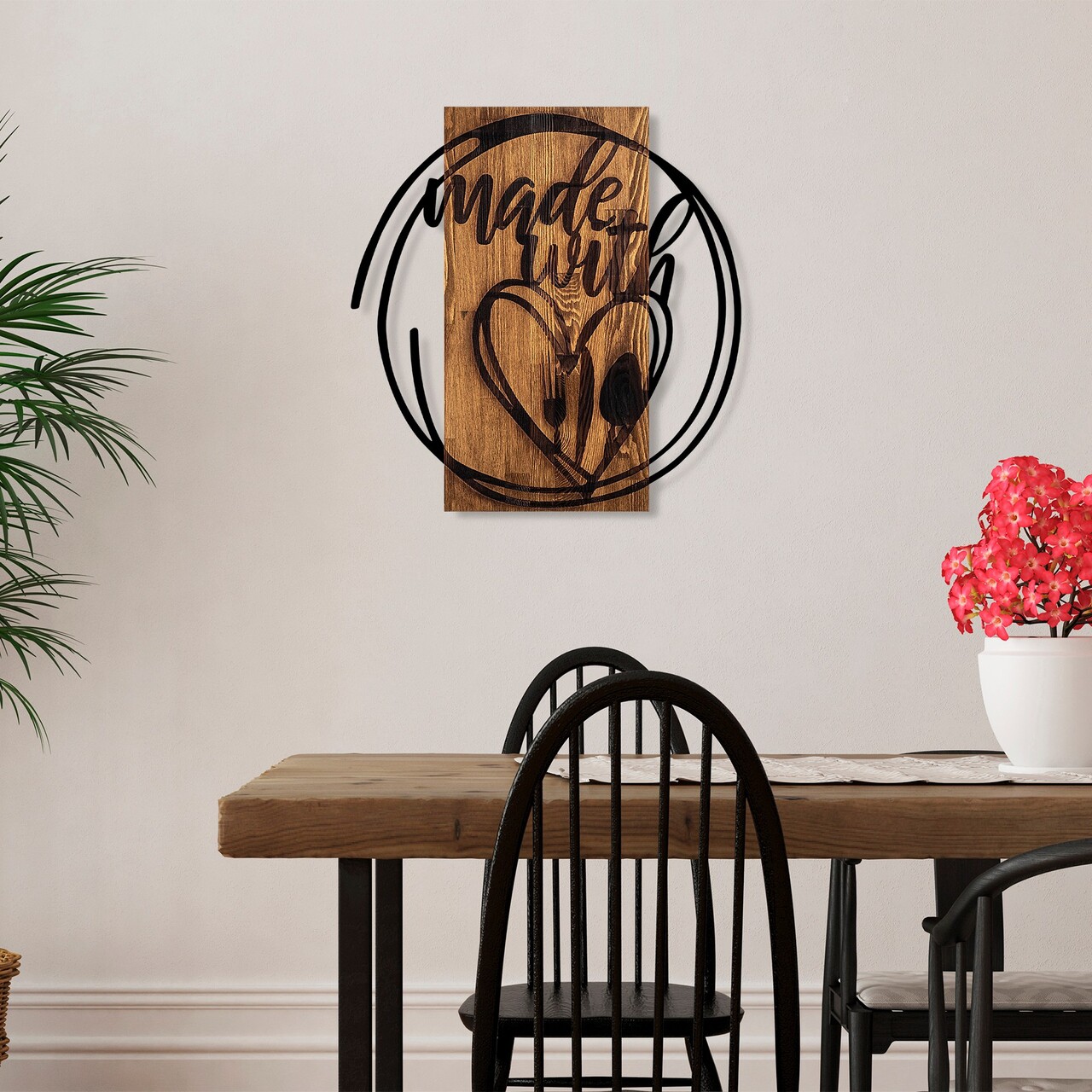 Decoratiune de perete, Made With Love, Dimensiune: 55 x 57 cm, Nuc / Negru - view 2