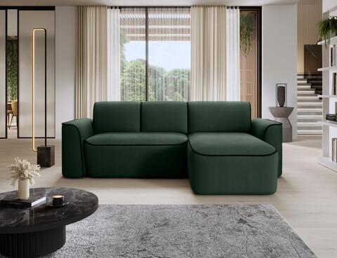 Coltar dreapta 4 locuri ELTAP, Ume, 287x190x88 cm, lemn/poliester, verde inchis/negru