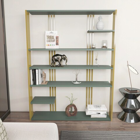 Corp biblioteca, Zena Home, Jenny, 120x160x29.6 cm, PAL, Verde / Aur mezoni.ro