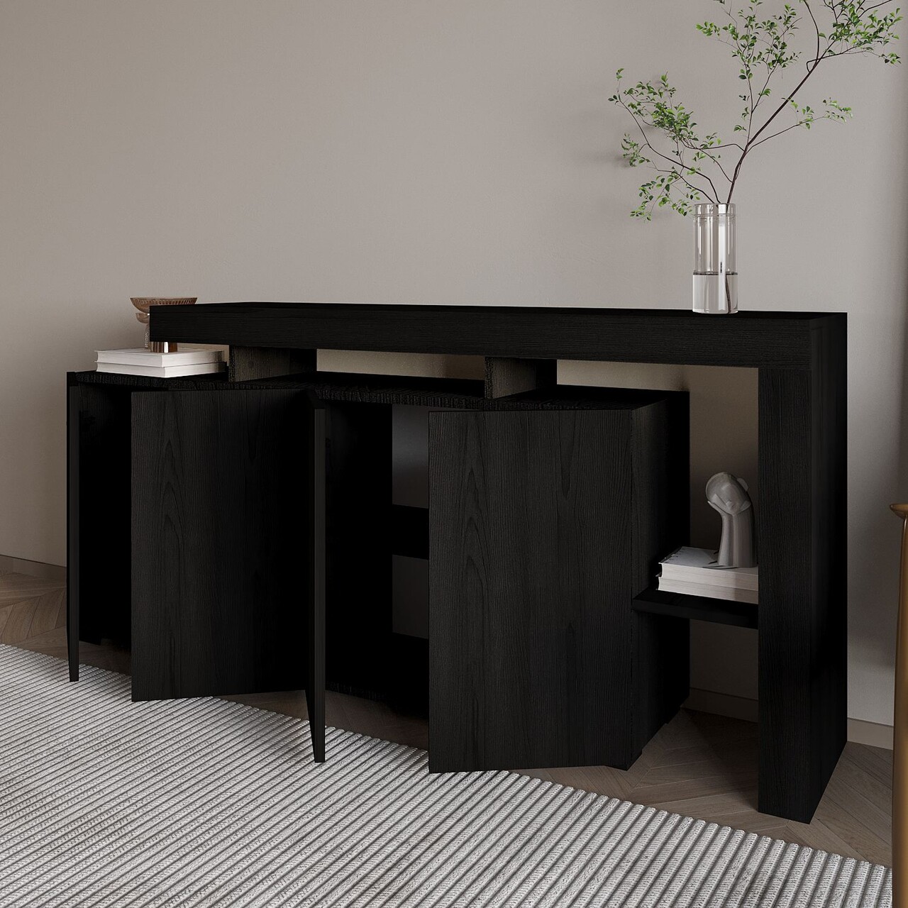 Consola, Hanah Home, Beliz, 170x80x35 cm, Negru - view 3