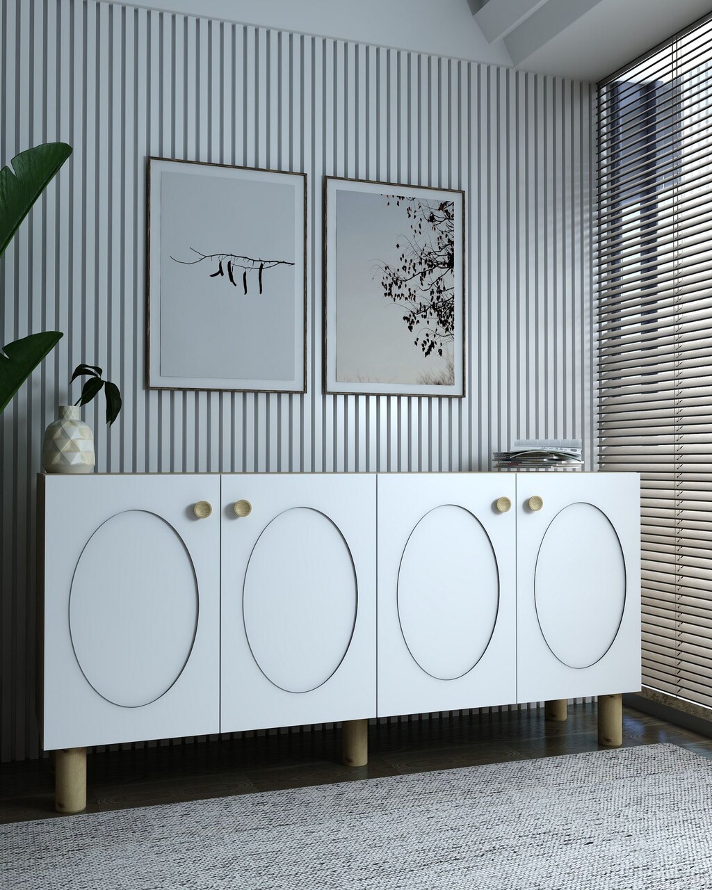 Consola, Hanah Home, Nef, 150x75x32 cm, PAL , Maro, Alb - view 2