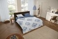Lenjerie de pat pentru doua persoane, Descanso Elisa, 100% bumbac satinat, 3 piese, alb/albastru