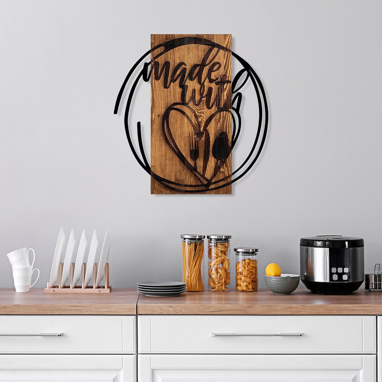 Decoratiune de perete, Made With Love, Dimensiune: 55 x 57 cm, Nuc / Negru - view 3