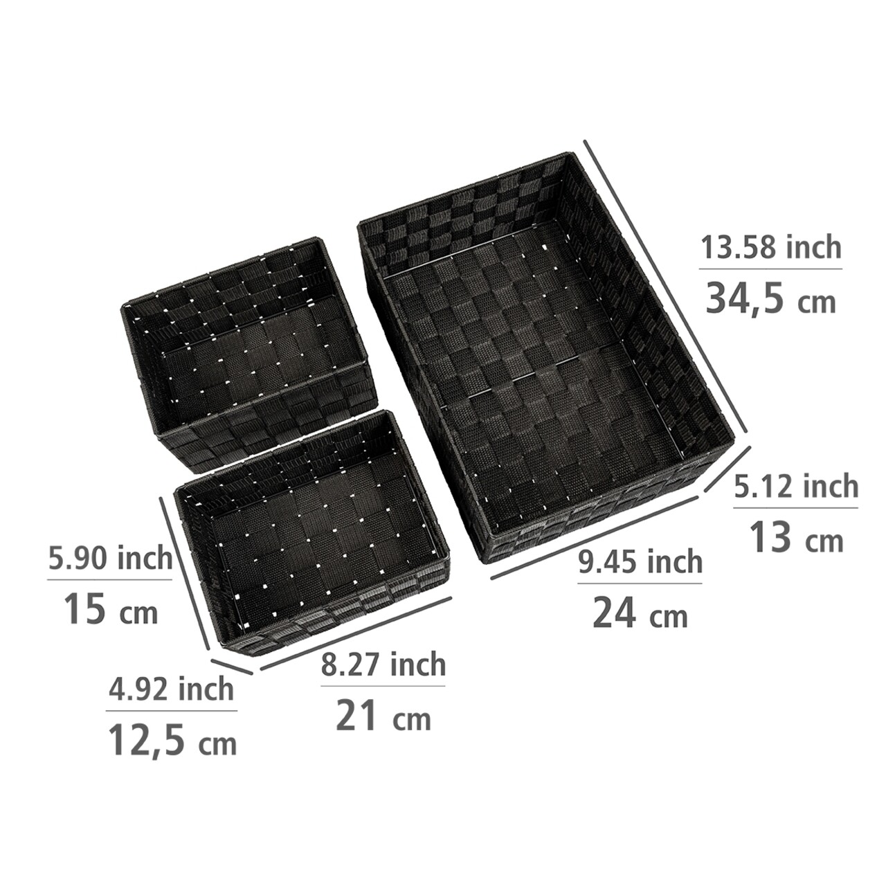 Set 3 cosuri pentru depozitare, Wenko, Adria, 34.5 x 13 x 24 cm, polipropilena, negru - 1 | YEO