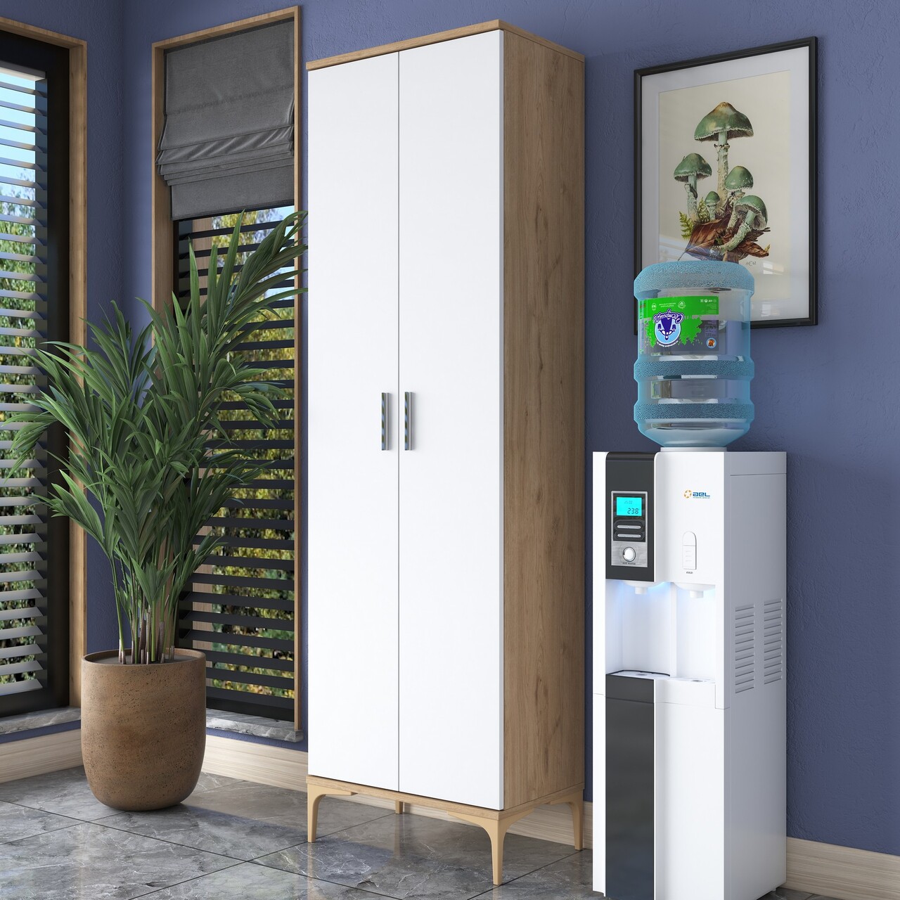 Dulap multifunctional, Rani, JE102, 60x198.6x37.5 cm, PAL, Nuc/Alb - 1 | YEO
