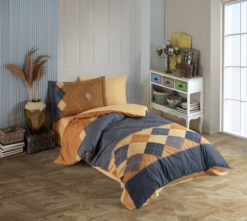 Lenjerie de pat pentru o persoana, 3 piese, 160x220 cm, 100% bumbac poplin, hobby, carilla, galben