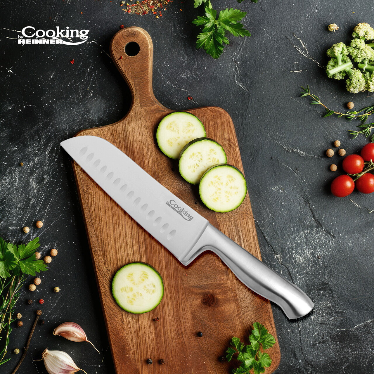 Cutit Santoku Stone Chef, Cooking by Heinner, 18 cm, inox, argintiu