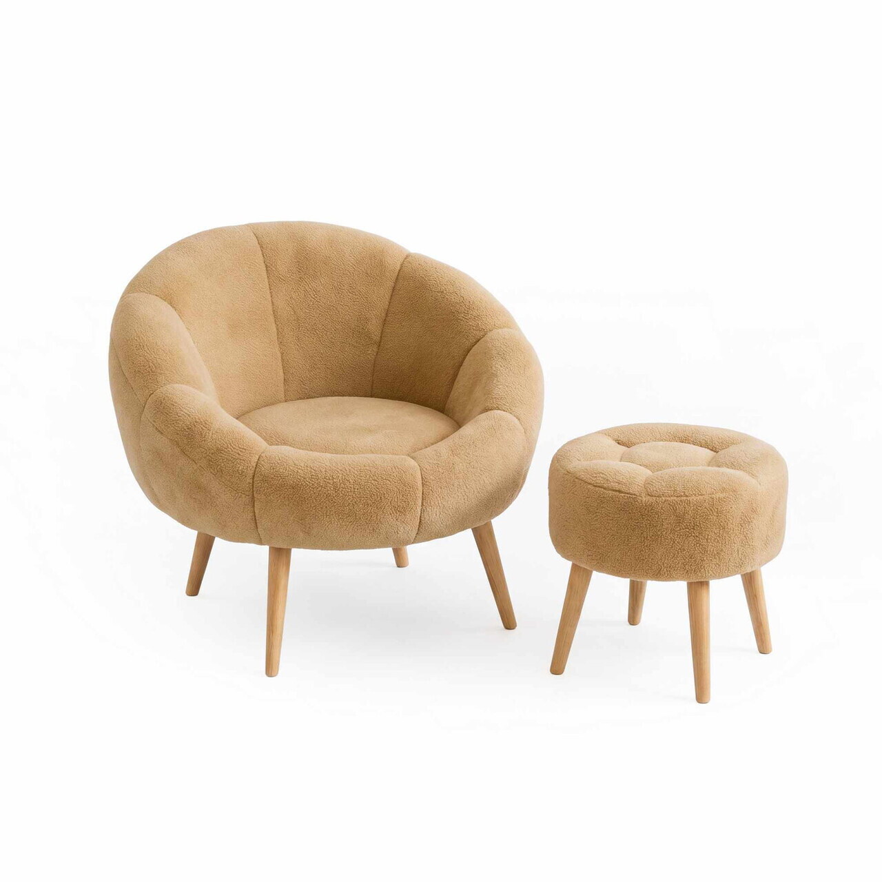 Set fotoliu cu aripioare și puf (2 piese), Atelier del Sofa, 666HAC5103, PAL, Maro — imaginea 2