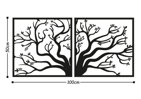 Decoratiune de perete, Tree, Metal, 100 x 50 cm, Negru