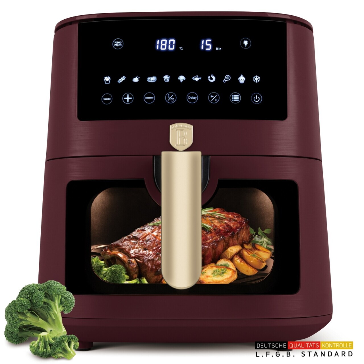 Friteuza cu aer cald si fereastra Berlinger Haus, Leonardo, 38.8x30x32.4 cm, 8 L, 1650W, visiniu mat - imagine 4