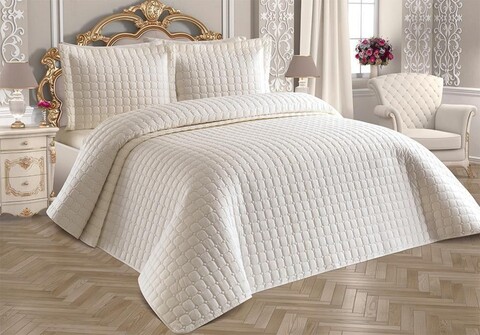 Set cuvertura de pat dubla 3 piese, Estiva - Cream, Dowry World, Bumbac