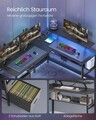 Birou in forma de L / birou de colt, Vasagle, Gaming Desk, cu suport monitor, sertare, priza incorporata si porturi USB, 120x150x89 cm, PAL/otel, negru