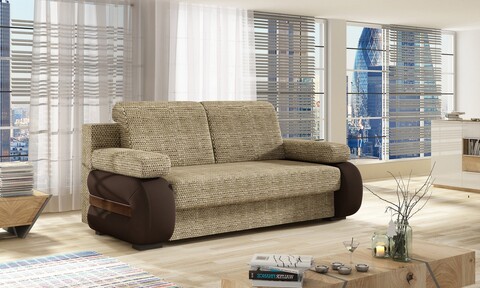 Canapea extensibila 3 locuri ELTAP, Laura, 202x79x84 cm, lemn/poliester, bej/maro inchis