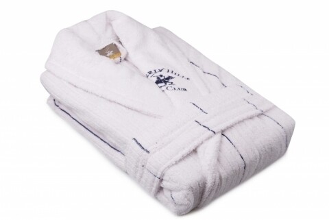 Halat de baie unisex, beverly hills polo club, 100% bumbac, l/xl, white/dark blue