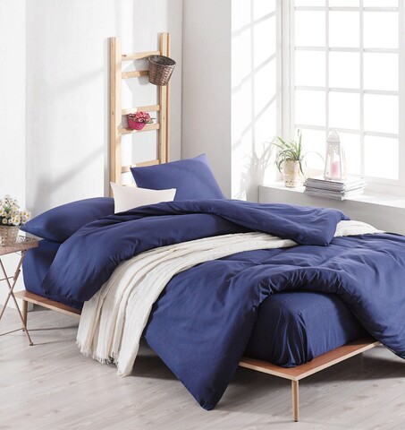 Lenjerie de pat dubla Super King (EU) (IT), 3 piese, Paint – Dark Blue, EnLora Home, 65% bumbac/35% poliester EnLora Home