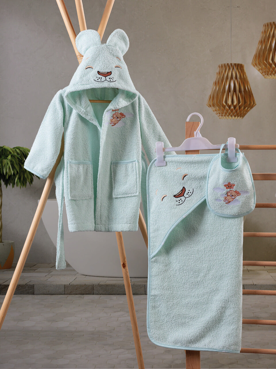 Set de baie pentru bebeluși, Cotton Box, Aslan, Bumbac, Verde menta