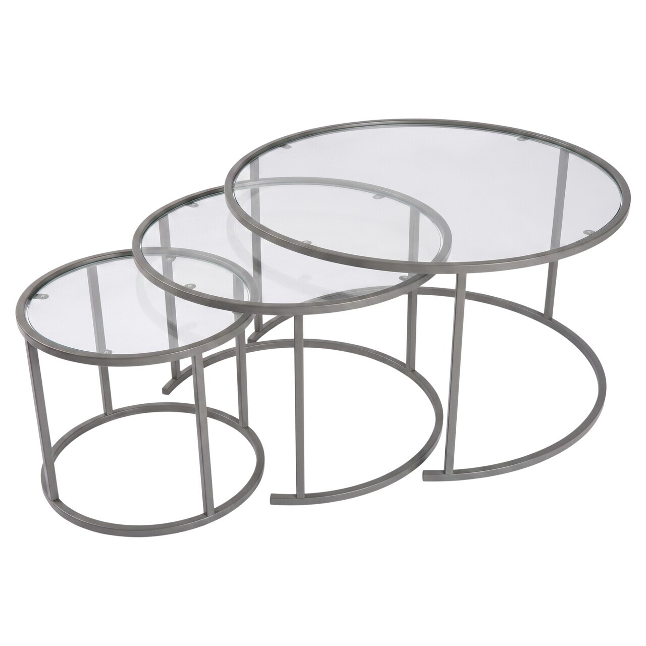 Set masute de cafea, Hanah Home, Grey-Trs-80-60-42-Nrd-Srk, Sticla temperata, Gri — imaginea 4
