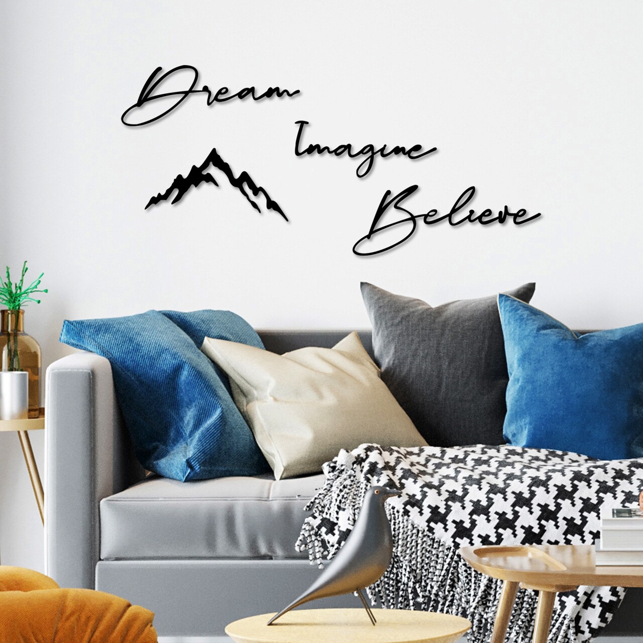 Decoratiune de perete, Dream Imagine Belive, Dimensiune: 47 x 16 cm (1 bucată), Negru - view 3