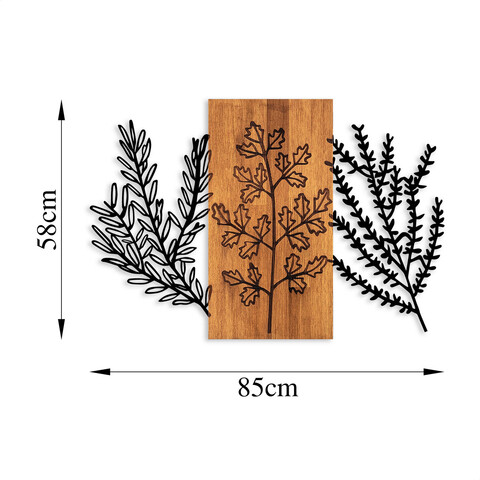 Decoratiune de perete, Triple Herbs, Lemn/metal, Dimensiune: 85 x 58 cm, Nuc / Negru