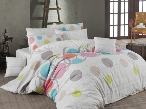 Lenjerie de pat pentru o persoana Points v1, Majoli Home Collection, 3 piese, 160x240 cm, bumbac ranforce, roz