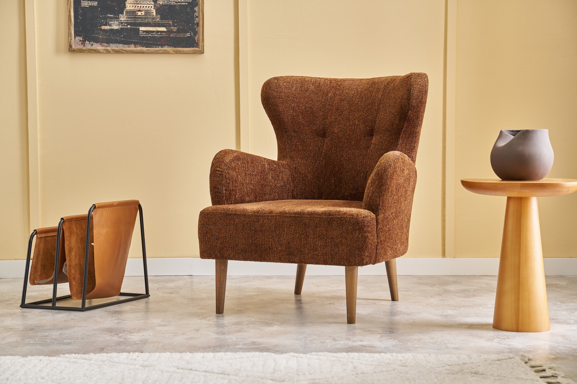 Fotoliu, Atelier del Sofa, 825BLC2370, Lemn de carpen, Maro / Cupru