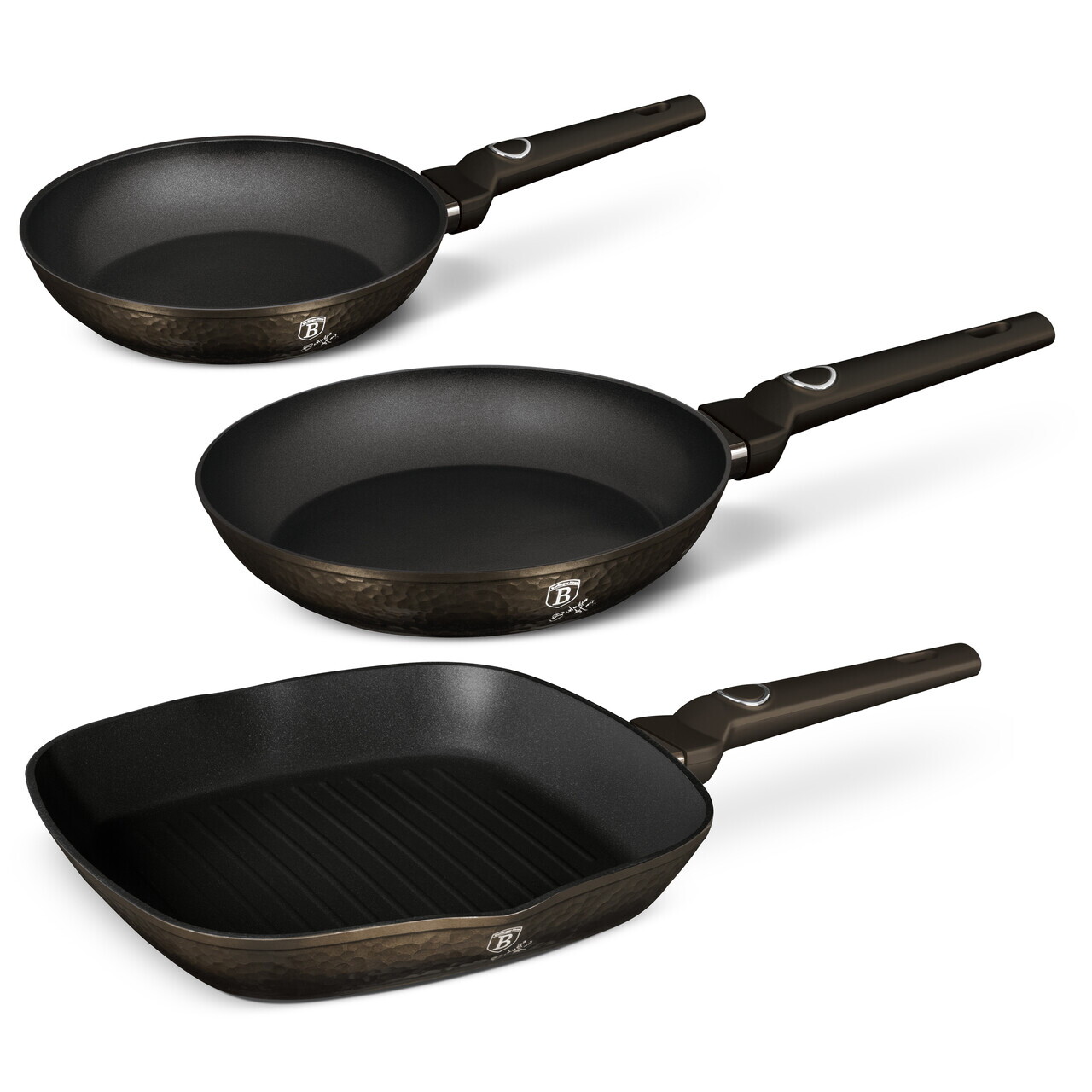 Set 3 tigai Berlinger Haus, Primal Gloss, 20/24/28 cm, aluminiu forjat, negru - imagine 3