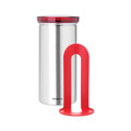 Organizator pentru 18 capsule de cafea, Brabantia, Matt Fingerprint Proof , 8.5x17 cm, inox, argintiu mat/rosu