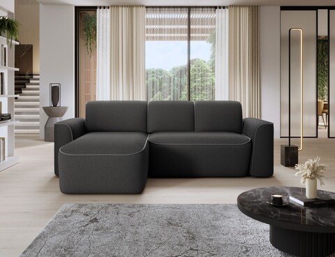 Coltar stanga 4 locuri ELTAP, Ume, 287x190x88 cm, lemn/poliester, gri inchis/gri