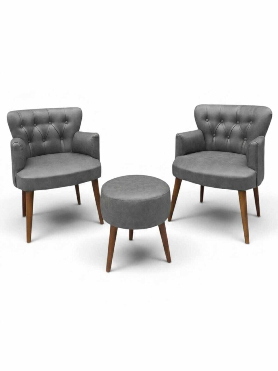 Set fotoliu cu aripioare și puf (3 piese), Atelier del Sofa, 281ELR1191, Gri — imaginea 2