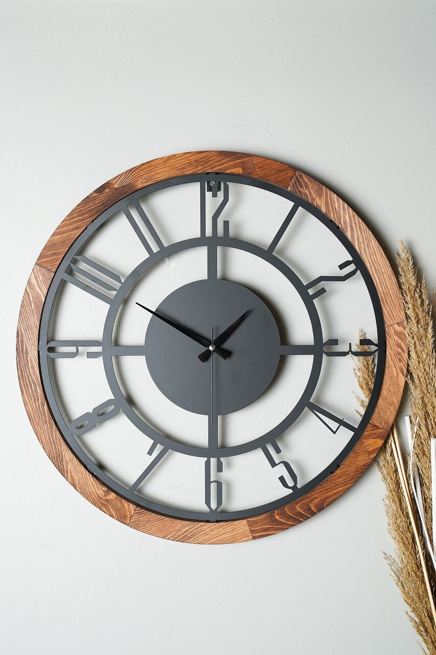 Ceas de perete Myk1197-10 Diametru: 55 cm Nuc / Negru