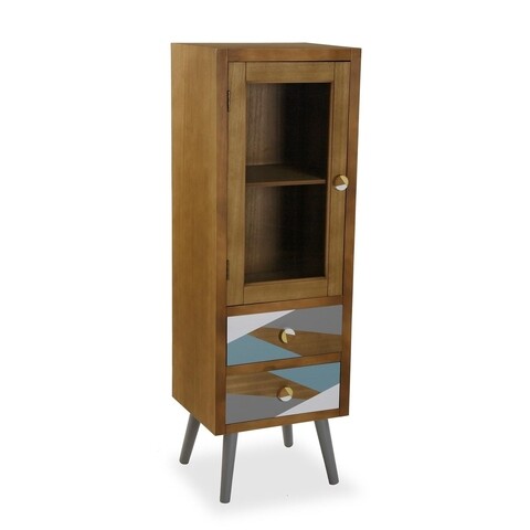 Vitrina cu 2 sertare si 1 usa Willo, Versa, 43 x 33 x 120 cm, lemn de pin/MDF, maro