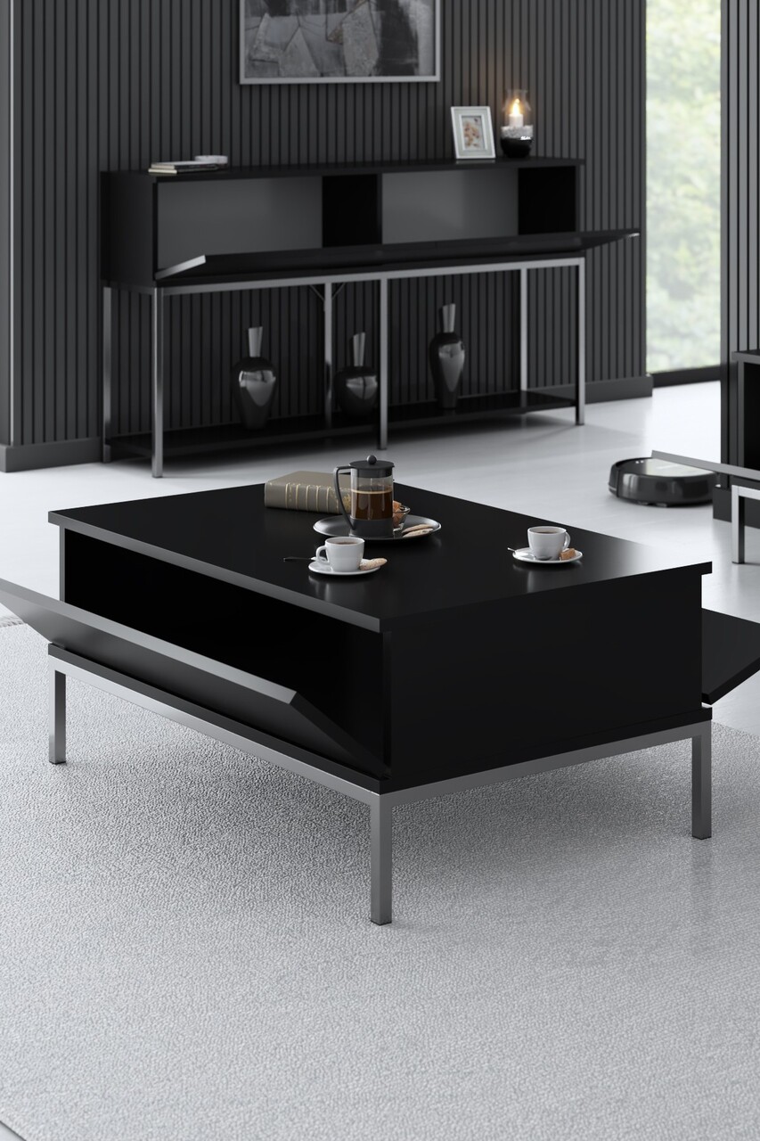 Masuta de cafea, Bexley, Lord, 90x40x60 cm, PAL, Negru/Argintiu - 1 | YEO