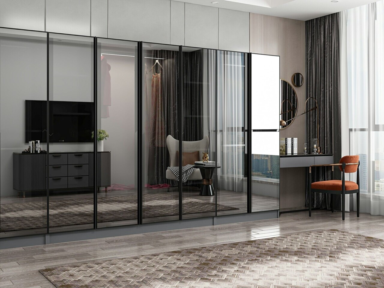 Dulap pentru haine, Hanah Home, Nisa, 360x210x52 cm, Antracit — imaginea 2