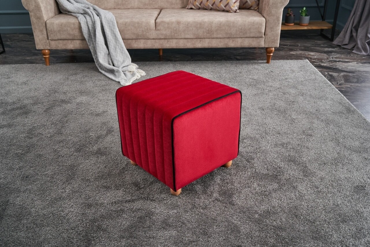 Taburet Mona Puf, Balcab Home, 40x40x40 cm, lemn, rosu - 1 | YEO