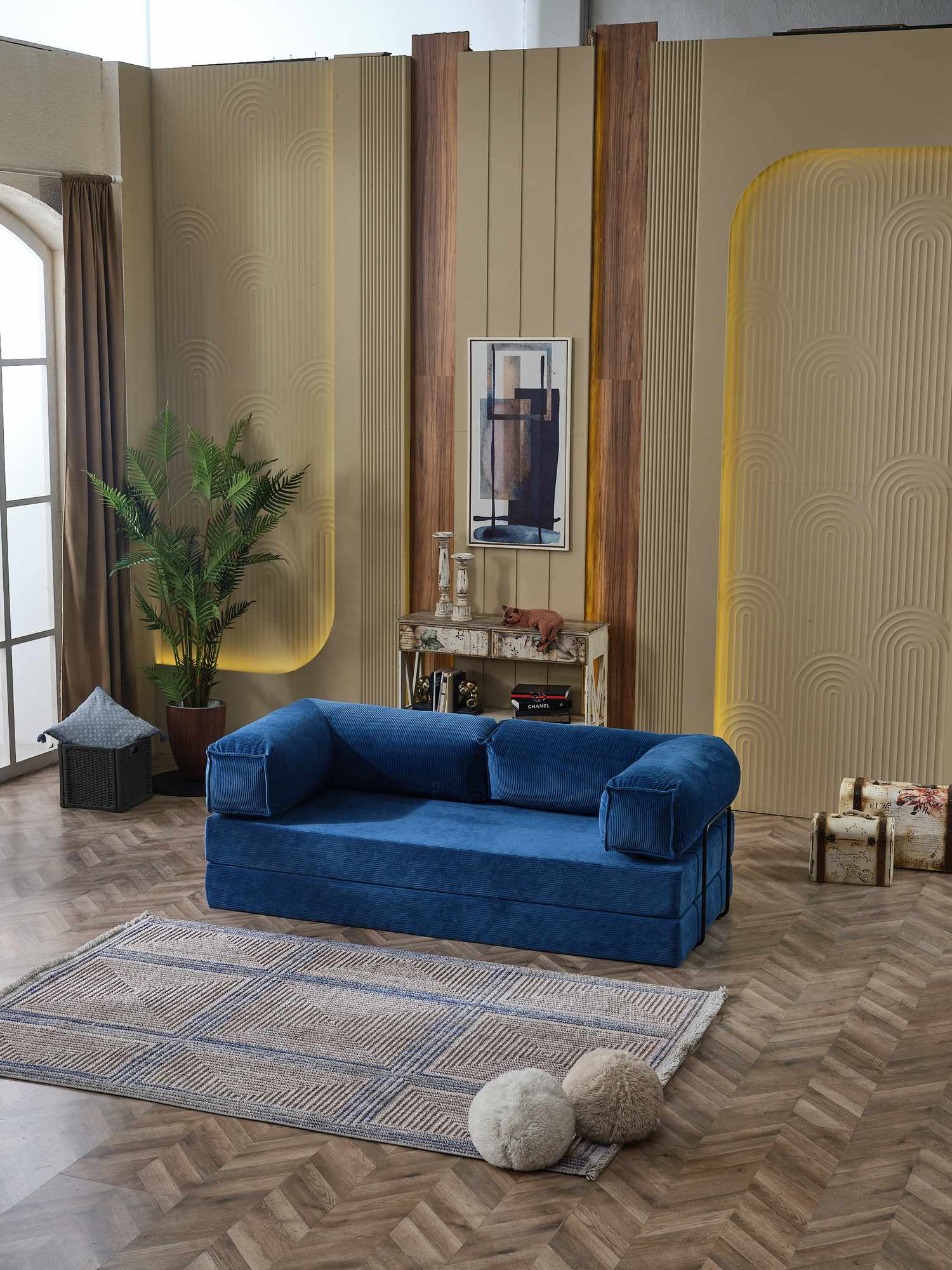 Canapea extensibila 3 locuri, Atelier del Sofa, 753SLC1125, Albastru inchis