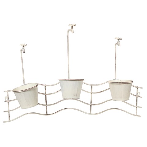 Ghiveci Triple, Creaciones Meng, 95x23x69 cm, fier, alb antic