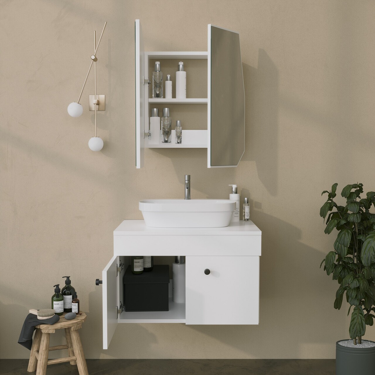 Dulap de baie, Neostill, Quartz Cabinet, 12x45x50 cm, 100% CARTON DURO, Alb - 2 | YEO